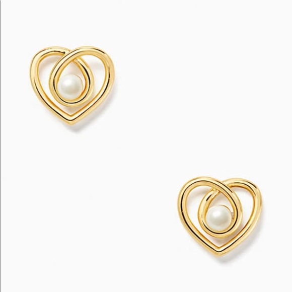 KATE SPADE NWT Cream Gold Infinity Heart Stud Earrings Gold - Picture 2 of 6